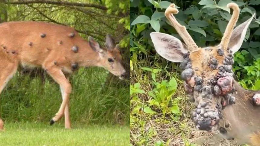 ¿Animales mutantes? Fotos de ciervos con protuberancias negras en su cuerpo encienden las alarmas en la población de EEUU